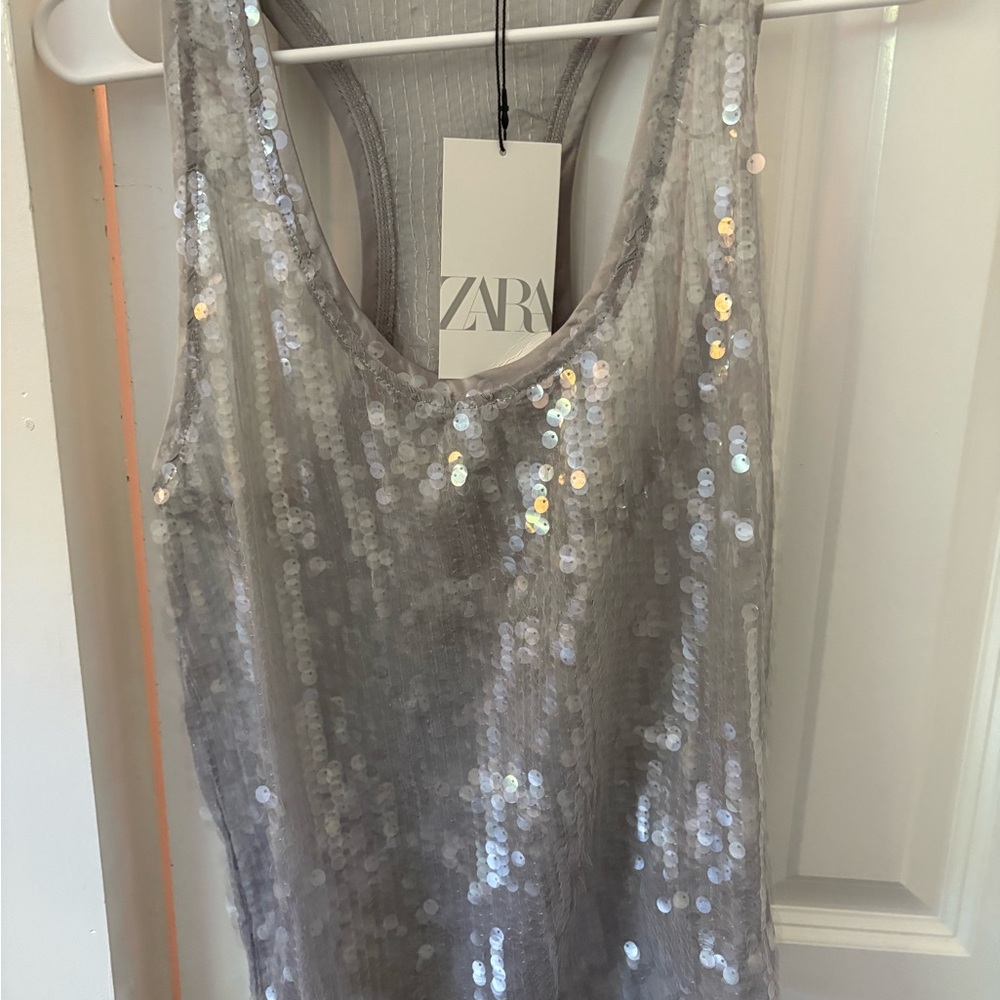 Zara Metallic Sequin Sleeveless Top